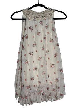 Ambra Silk Sleeveless Top Flowy Floral Pattern Lace Trim Size Medium Soft